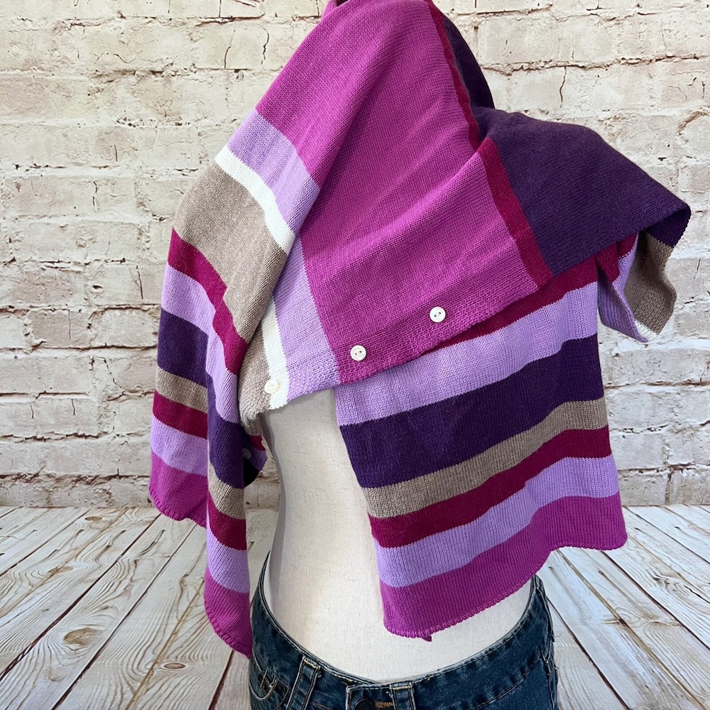 NWT Lands End Convertible Scarf Wrap Shawl Striped Purple Pink Tan Cream Buttons